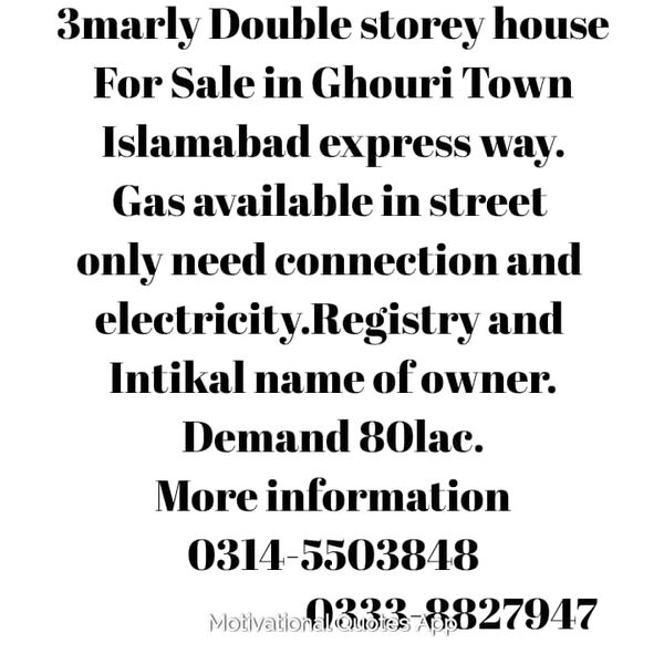 3.5 marly Double storey house for sale in Ghouri Town Islamabad, Ghauri Town